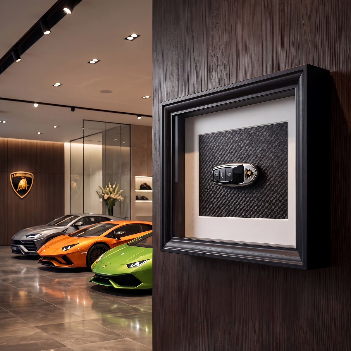 Carbon Car Key Frame V5 with decorative car key on carbon-style background designer Frame