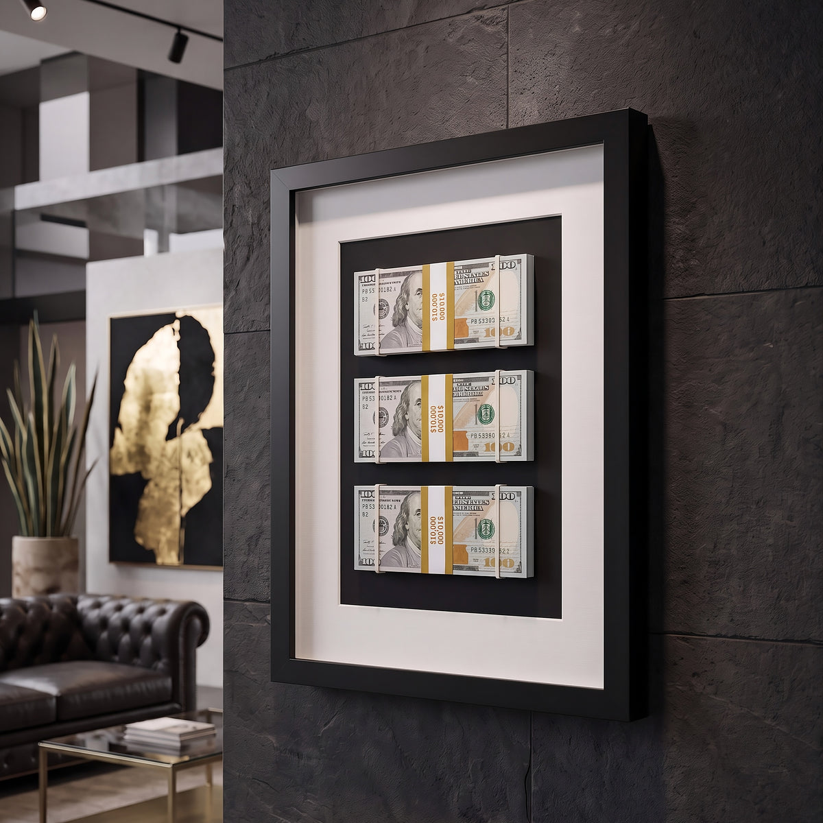 Triple Dollar Stack Money Frame with three decorative dollar stacks designer frame