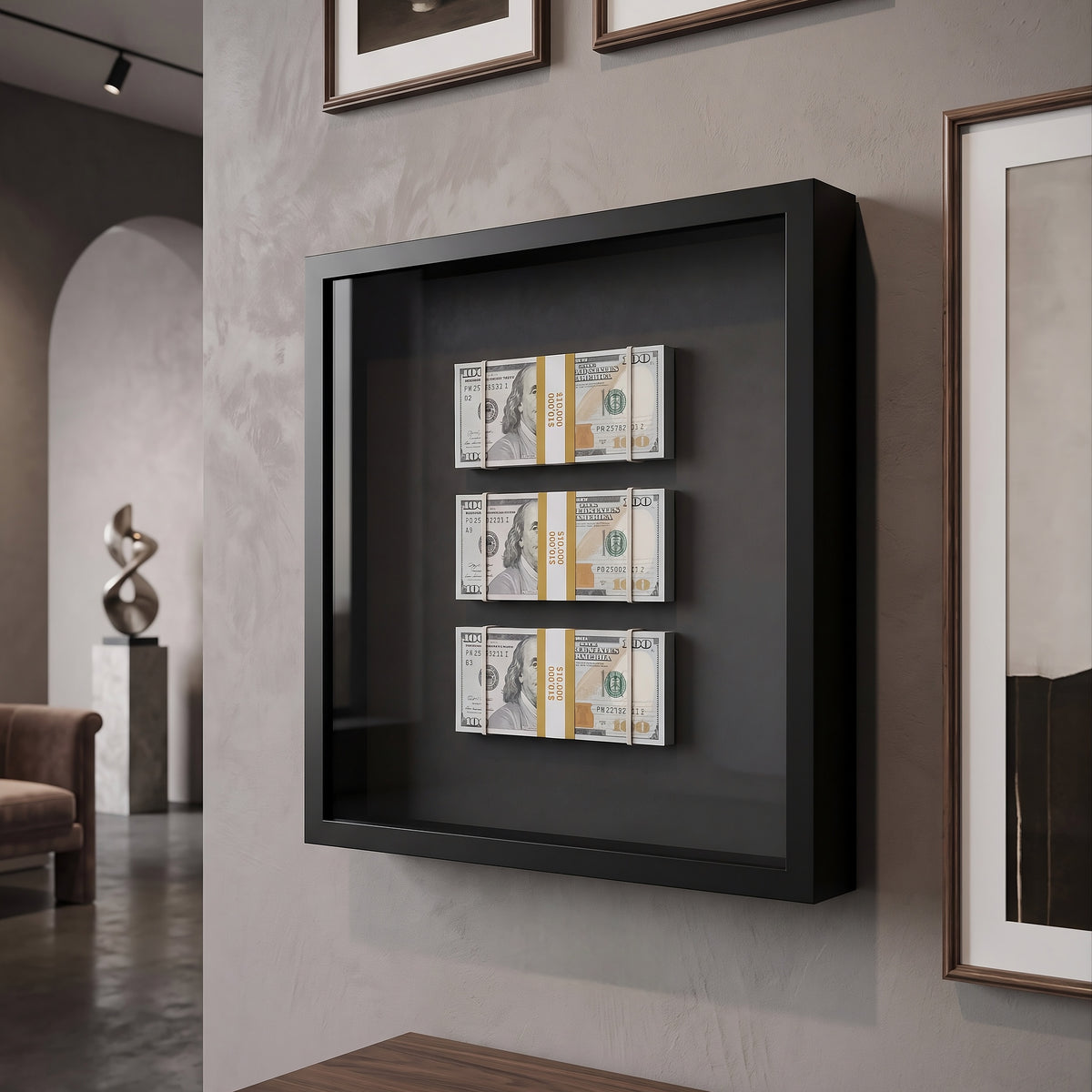 Triple Dollar Stack Frame V2 with three decorative dollar stacks on black background designer frame