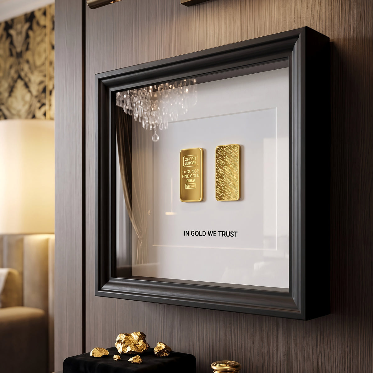IN GOLD WE TRUST ONE OUNCE FRAME luxury Gold Frame with decorative gold bars designer frame