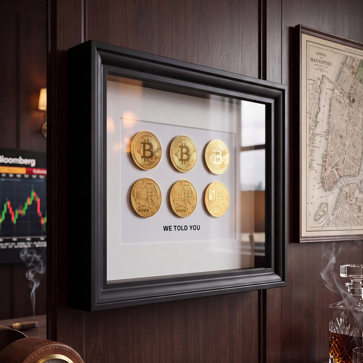 WE TOLD YOU BITCOIN FRAME | Luxury Bitcoin Frame with golden crypto coins prestige frame designer