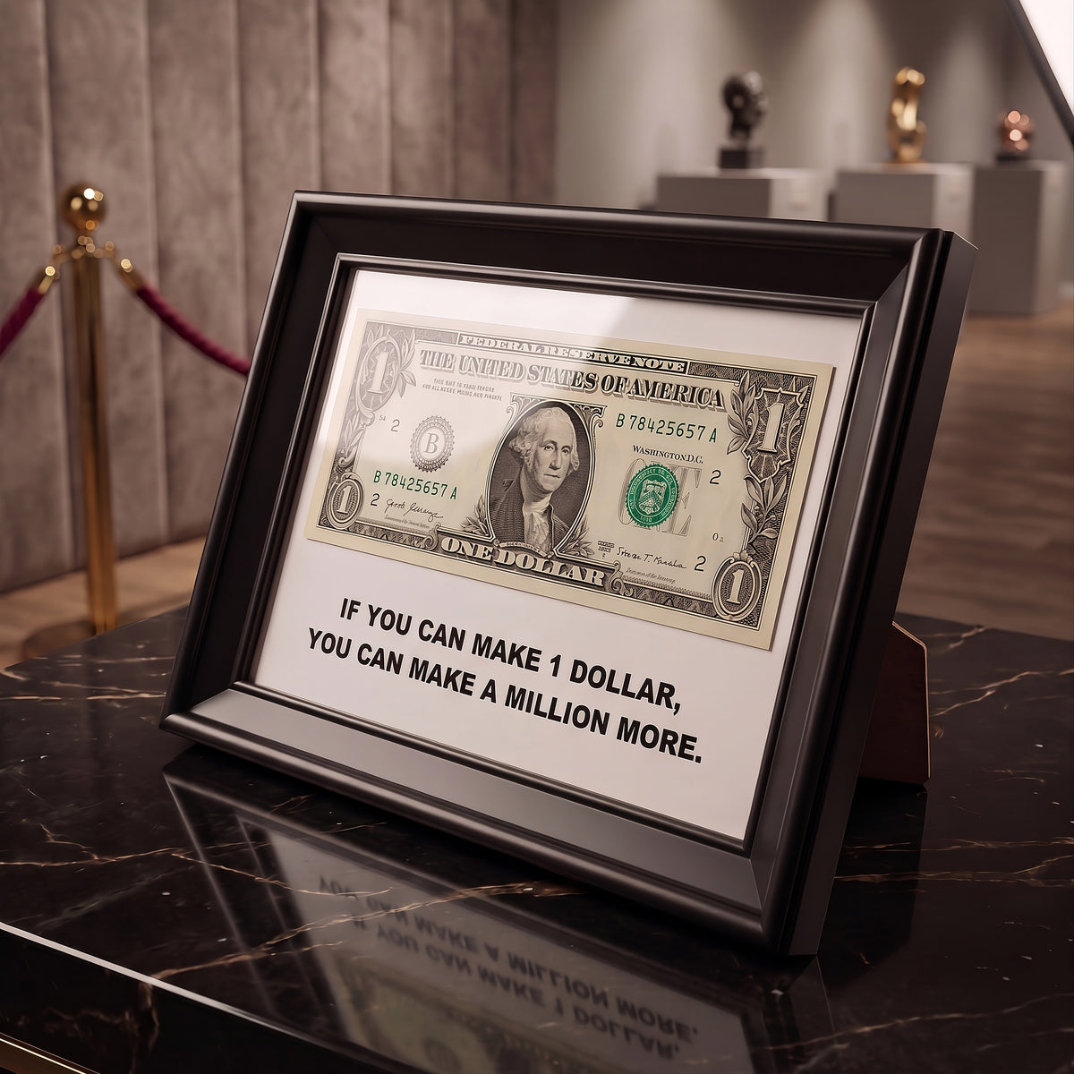 A Million More Dollar Money Frame with real one dollar bill by LUXART designer frame