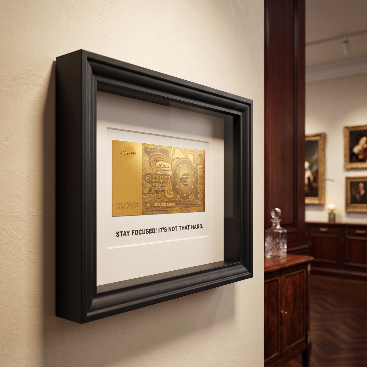 One Million Euro Frame luxury money wall art with gold banknote designer frame