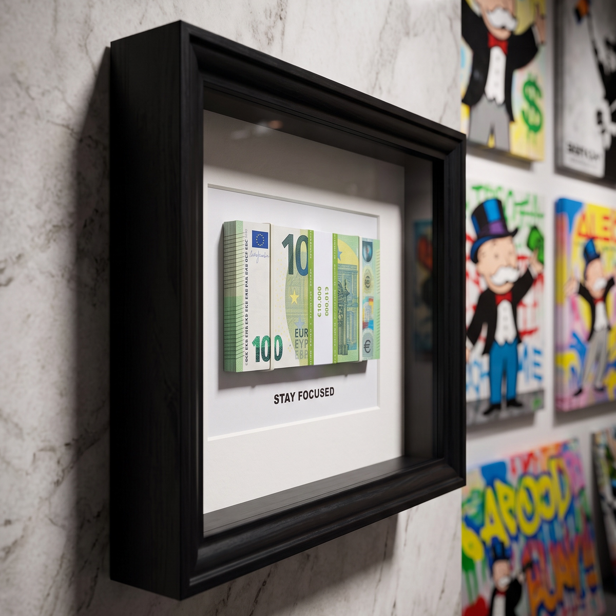 Stay Focused Euro Money Frame V1 with decorative euro banknotes by LUXART designer frame