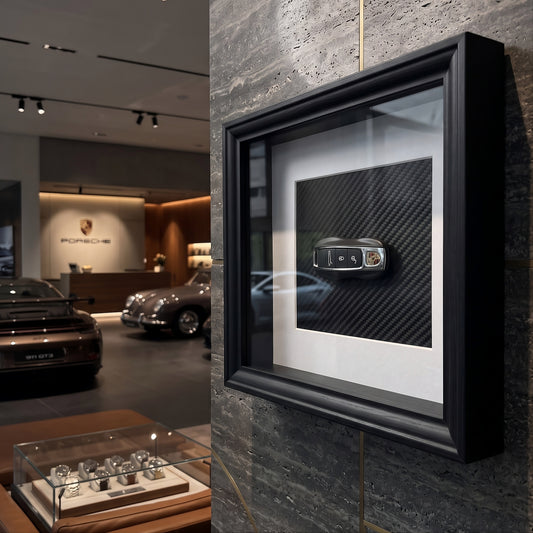Carbon Car Key Frame V4 with dark decorative car key and carbon background designer frame
